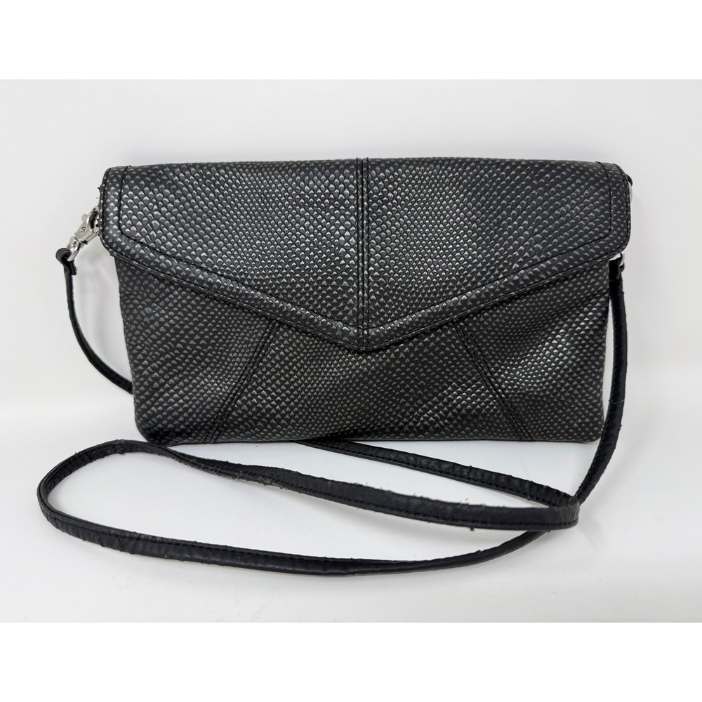 Tignanello Black Snakeskin Embossed Leather Crossbody Envelope Clutch Bag